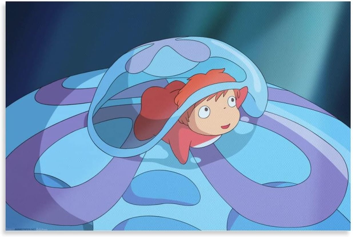 Ponyo on The Cliff – Pósteres estéticos kawaii de películas de anime, decoración de dormitorio infantil (2) pinturas artísticas en lienzo,
