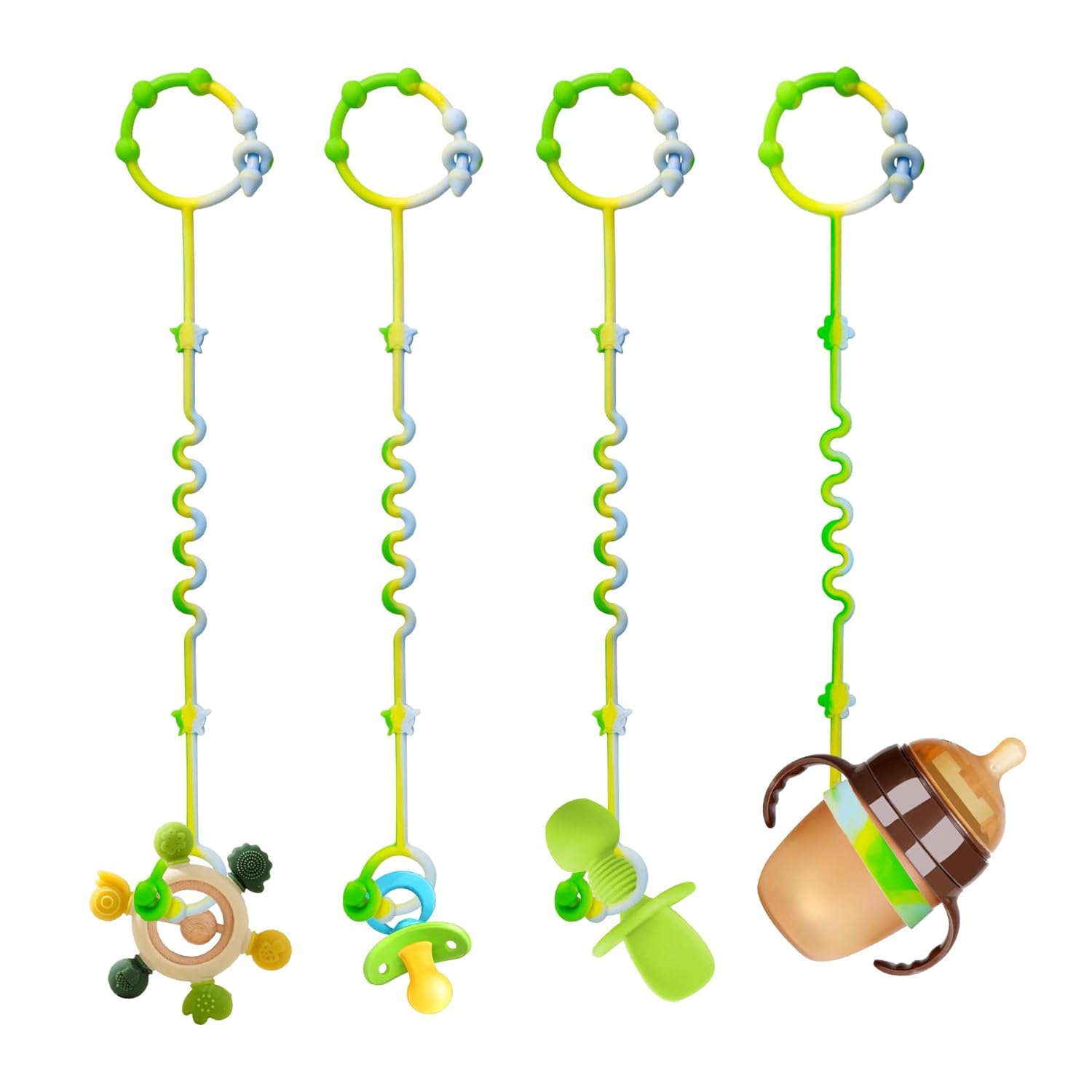 RTMOK 4 correas de juguete de silicona para bebé, accesorios para cochecito, correas de juguete para bebé, esencial de viaje para bebé, se aplica a