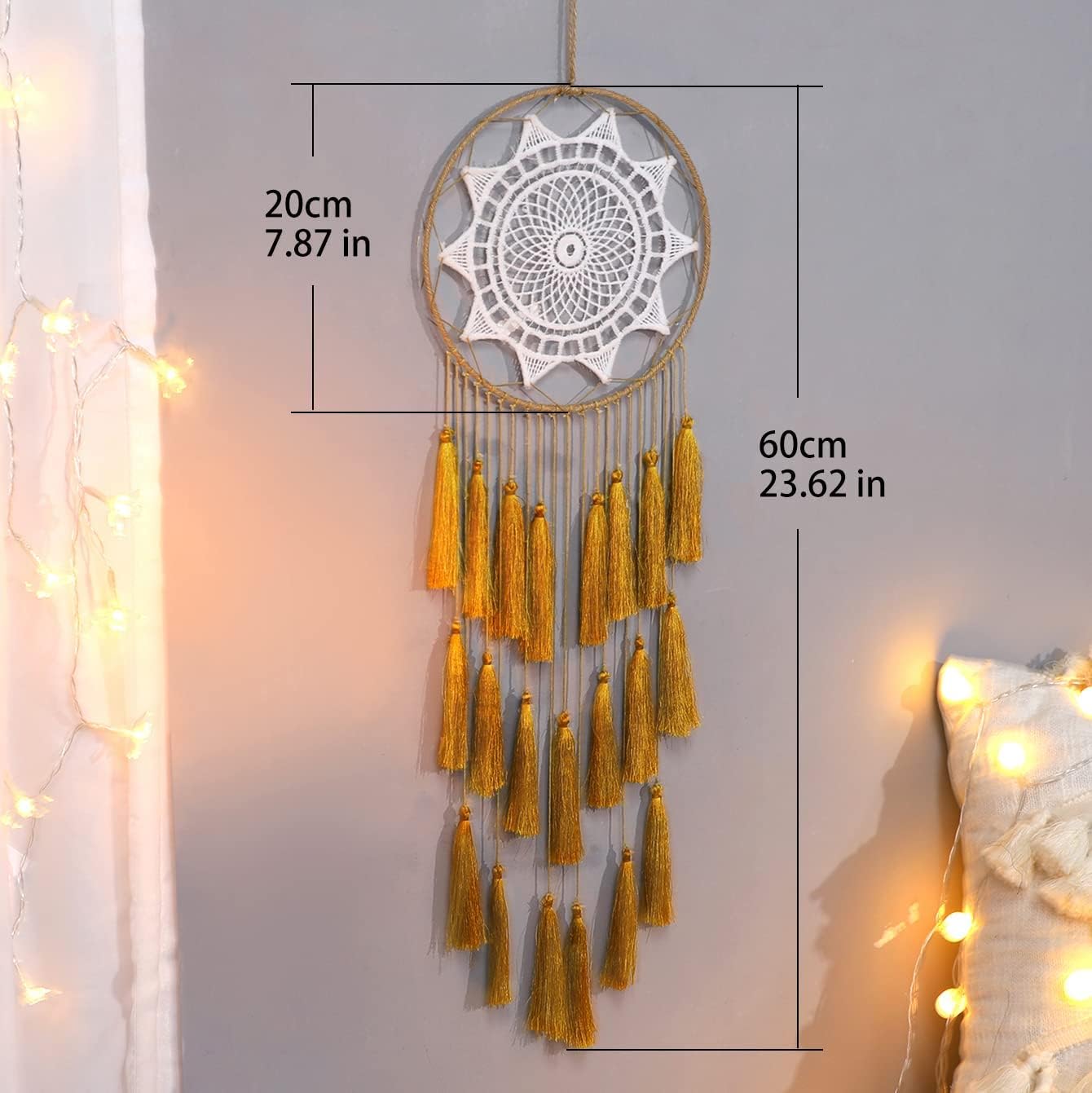 Artilady Atrapa-sueños de macramé para habitación, con borlas, para colgar en la pared, hecho a mano, decoración del hogar, con adorno de plumas,