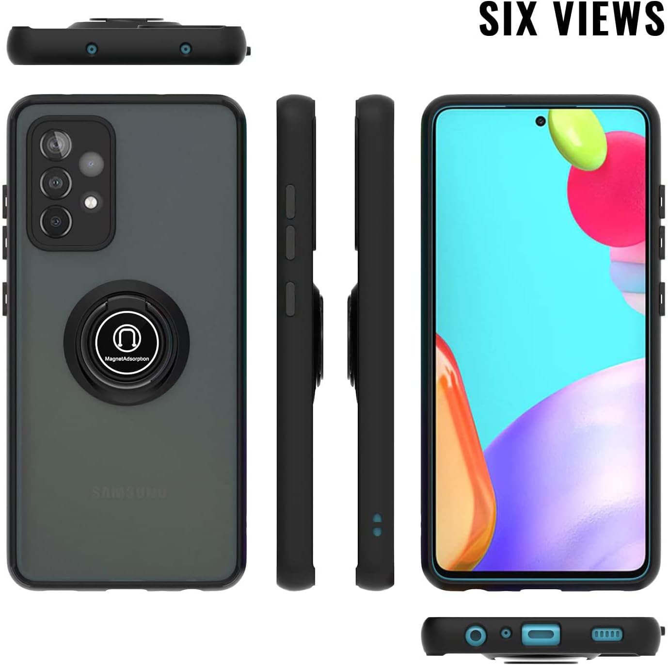 TJS Funda compatible con Samsung Galaxy A53 5G, con protector de pantalla de vidrio templado, anillo de metal, soporte magnético, resistente contra