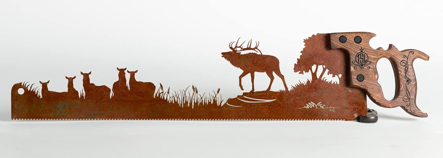 Elk Herd Hand Saw Design  Made to Order Wall Art Gift for Nature Art Lovers