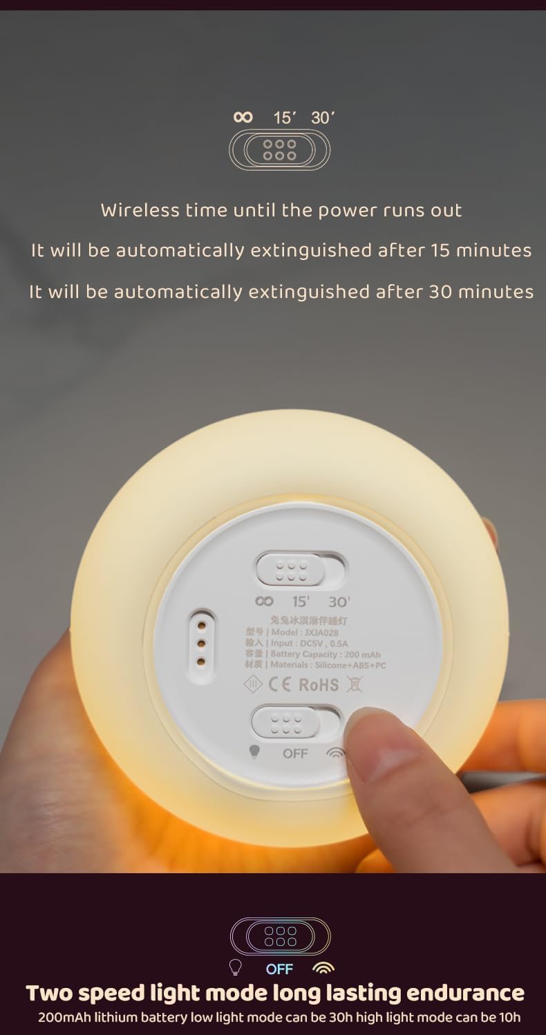 DSSTOF – Lámpara de luz nocturna de conejo de helado para dormitorio, lámpara recargable linda kawaii, lámpara de noche de grifo, luces nocturnas