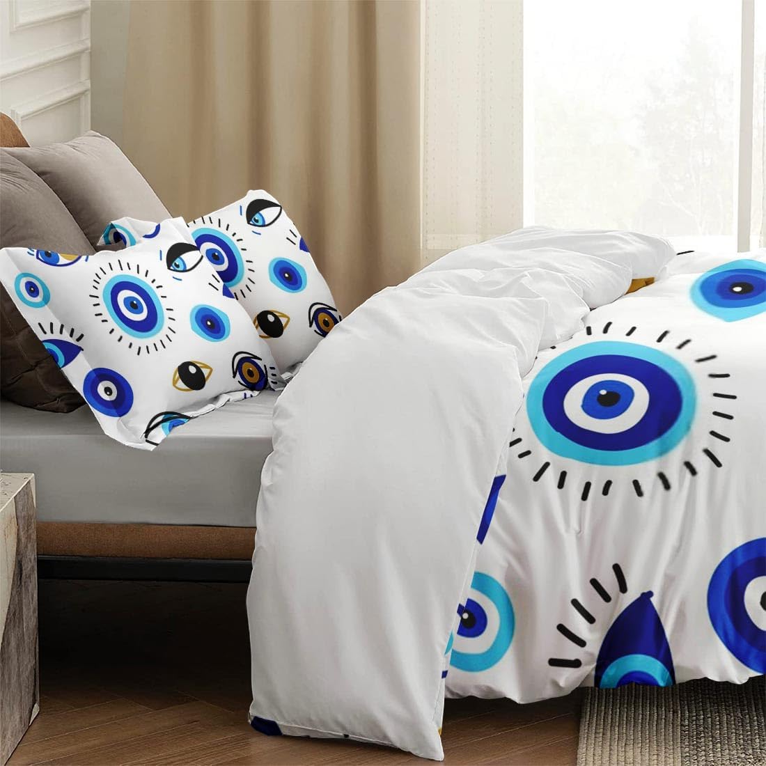 Funda de edredón tamaño Queen, juego de ropa de cama griego turco contemporáneo malvado con cierre de cremallera para niños y adultos, funda de