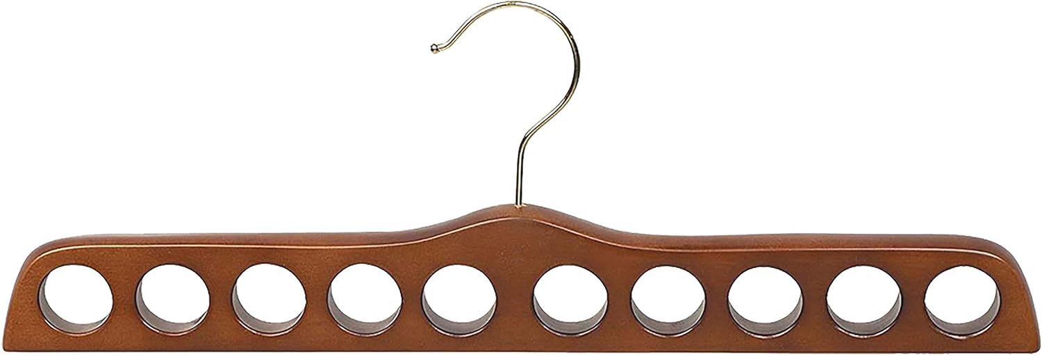 Colgador de bufanda de madera con acabado de nogal con 10 agujeros y herrajes de latón en 17 12 pulgadas de largo x 34 pulgadas de grosor, 1 percha