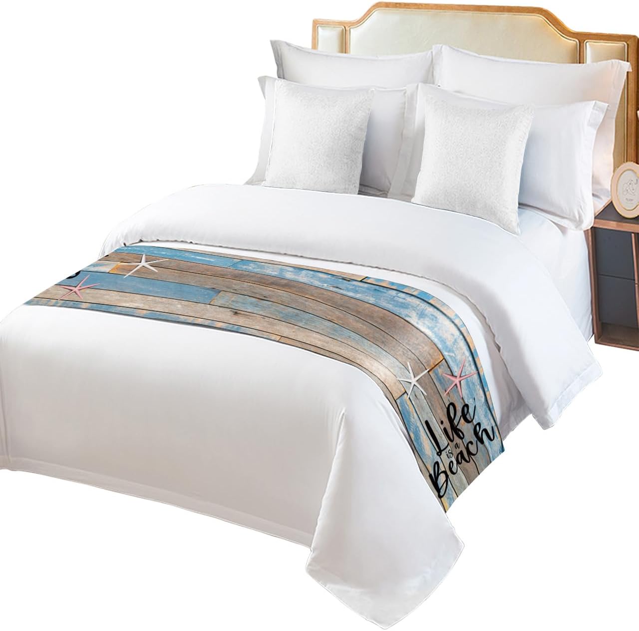 Bed Runner Scarf Wooden Board Quotes – Life is Better at the Beach Bedding Scarf Decorative Bed Runners Cover for Home Bedroom Hotel Wedding Room