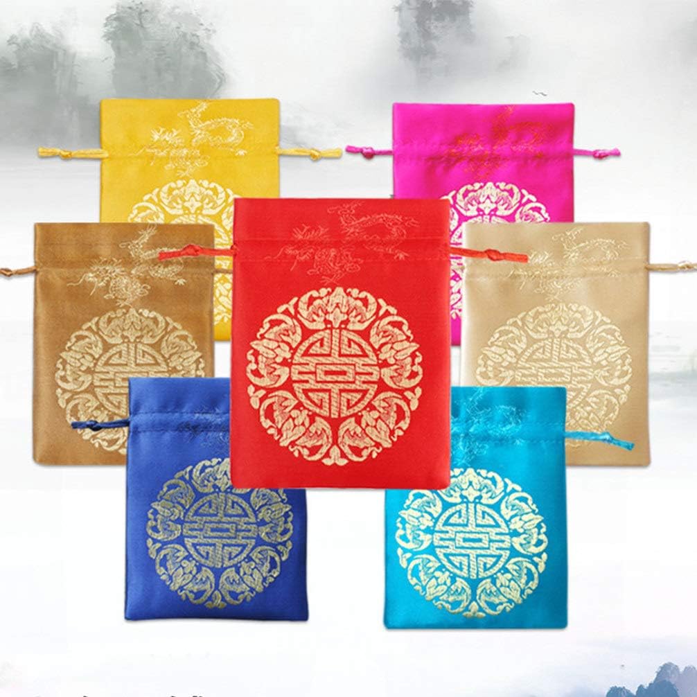 TENDYCOCO Good Fortune – Bolsa roja china de seda china, bolsas de regalo de la fortuna de la suerte, bolsa con cordón para joyas, bolsas para