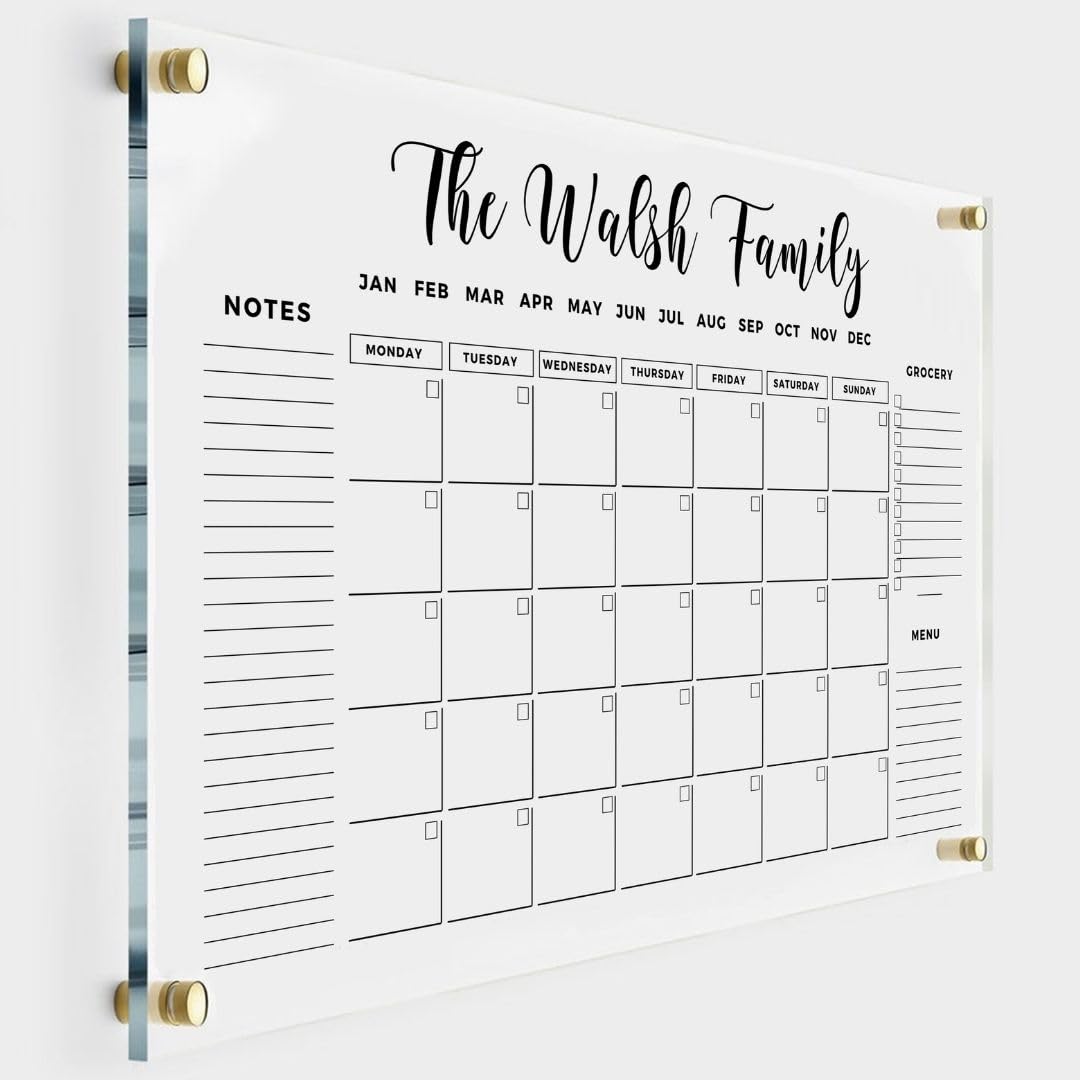 Personalized Gold Text Acrylic Wall Calendar – Personalized Calendar 2024, Planner Family Calendar, 2024 Calendar Monthly and Weekly Board, New Home