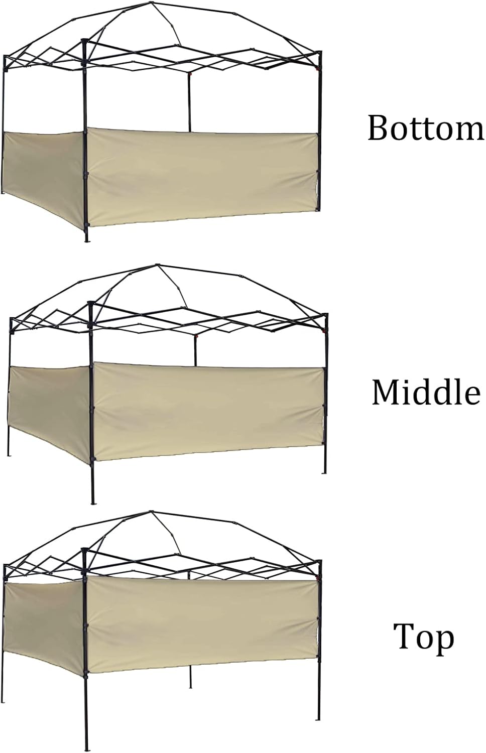 Dos medias paredes, 2 paneles de pared lateral para toldo emergente, carpa de 10 x 10 pies, 10 x 15 pies, 10 x 20 pies, pierna vertical de 10 x 20