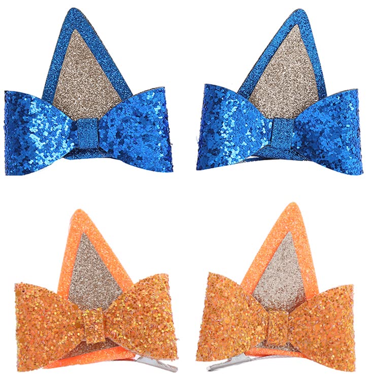 Sgehen 2 pares de pinzas para el pelo de orejas de perro azules y naranjas para niñas, accesorios de disfraz de Halloween, accesorios de disfraz de