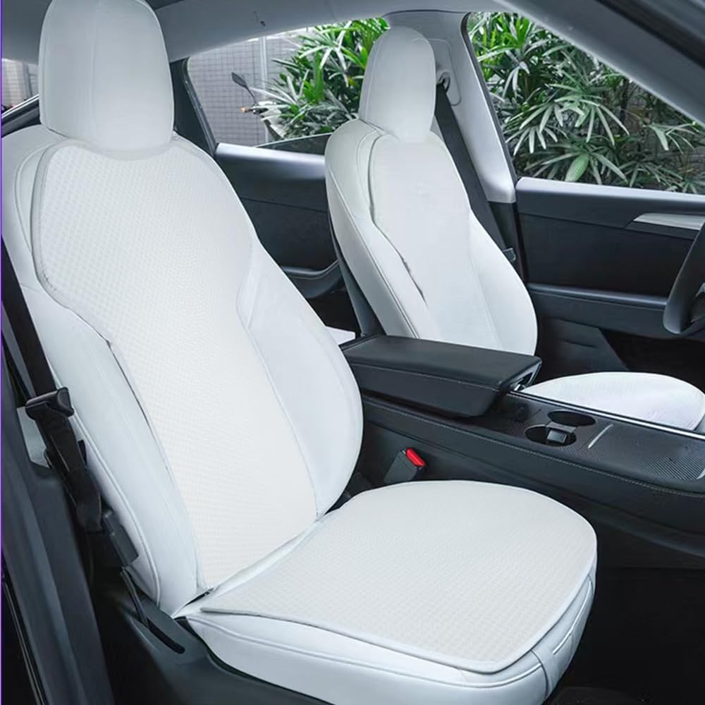 Car Seat Mat Pad Protector Covers,Driver Front Rear Seat Bench Cushion Cover,for Tesla Model 3 seat Cover Set 2017-2022,Ice Silk Anti-Dirty White