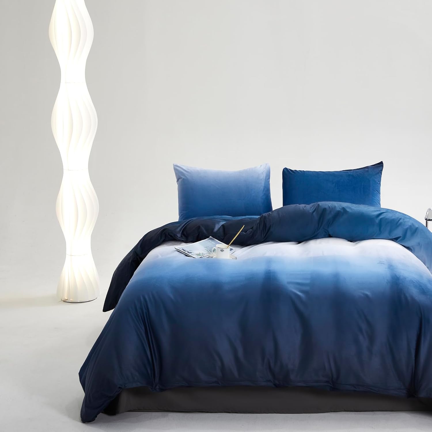 Cottonight Juego de edredón de terciopelo azul, tamaño Queen, juego de ropa de cama de franela esponjosa para mujeres y hombres, manta gruesa y