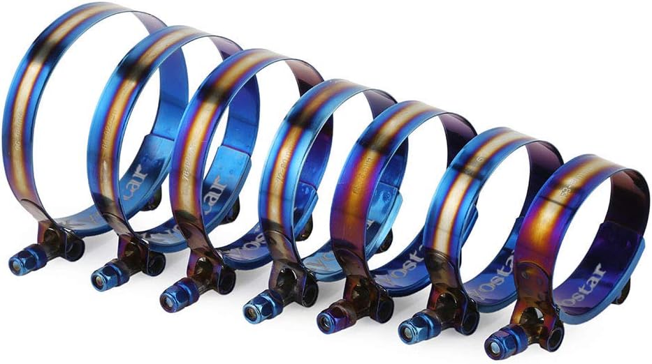 Kyostar Abrazadera de manguera con perno en T de 2.5 pulgadas, ajustable, acero inoxidable, color azul titanio, diámetro de abrazadera para 2.5