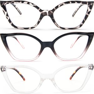 DXYXYO Gafas de lectura de ojo de gato para mujer, paquete de 3 unidades, anti luz azul, para lectura de computadora, estilo retro con bisagra de DXYXYO Gafas de lectura de ojo de gato para mujer, paquete de 3 unidades, anti luz azul, para lectura de computadora, estilo retro con bisagra de