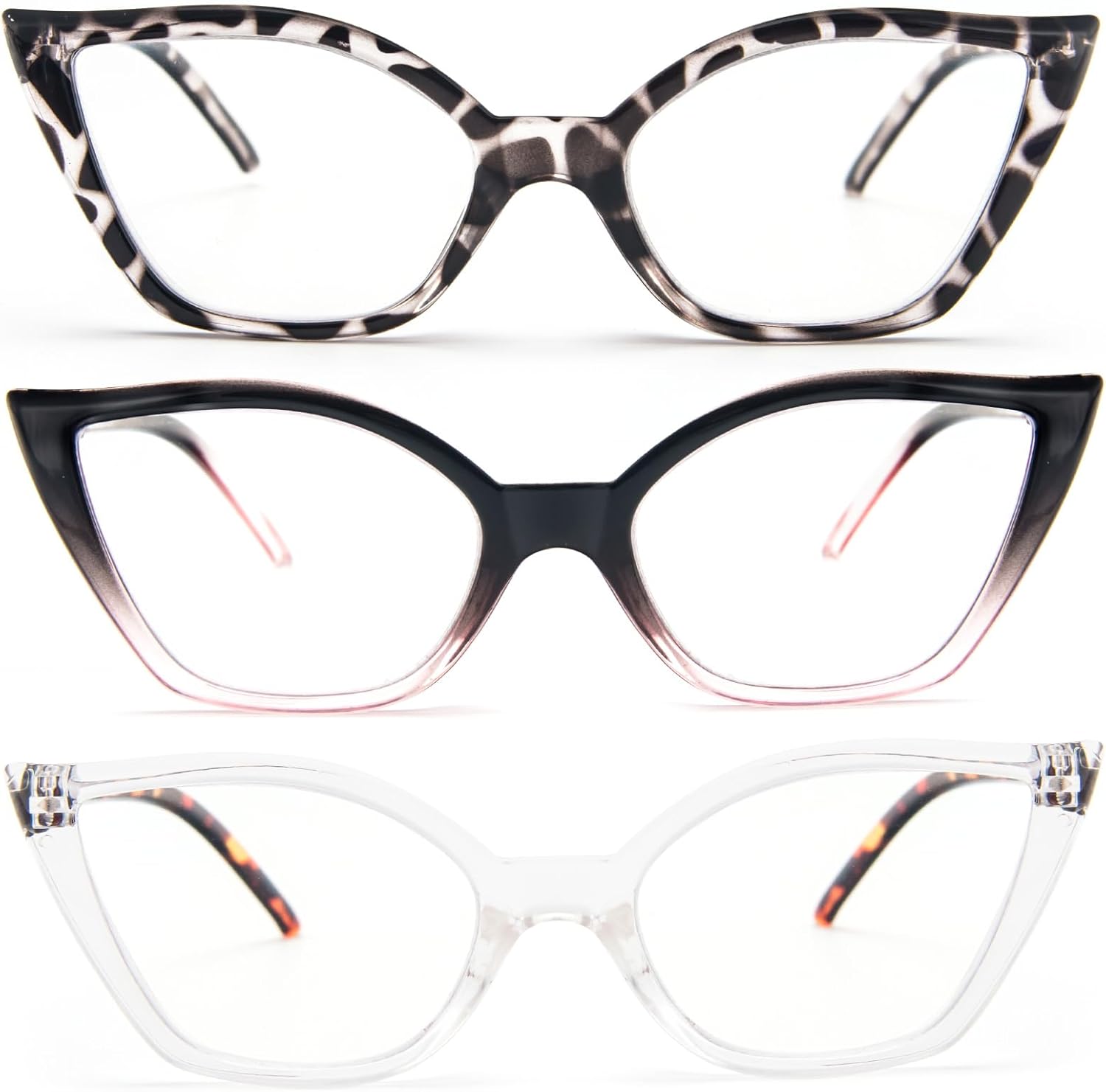 DXYXYO Gafas de lectura de ojo de gato para mujer, paquete de 3 unidades, anti luz azul, para lectura de computadora, estilo retro con bisagra de