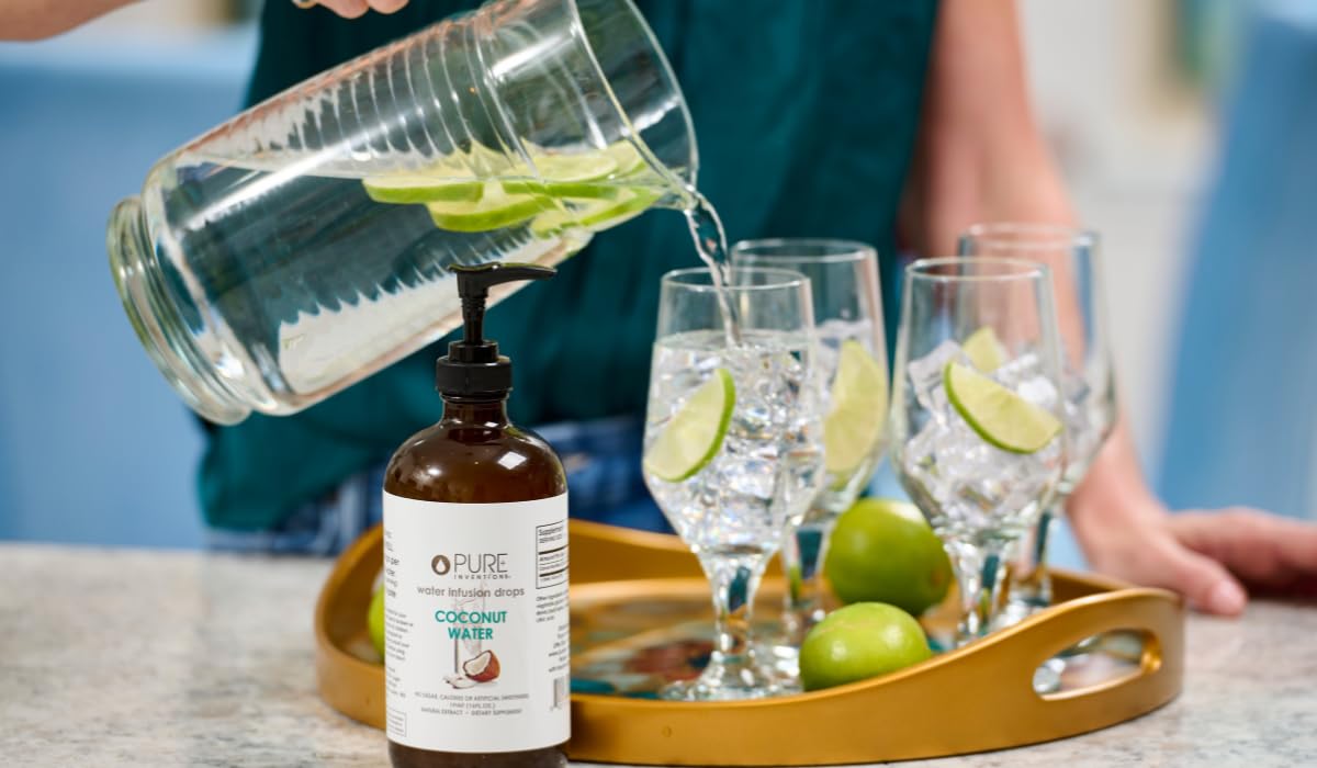 Pure Inventions – Gotas saborizantes de agua, agua de coco, sin azúcar, calorías o edulcorantes artificiales, 500 dosis, 16 onzas por botella