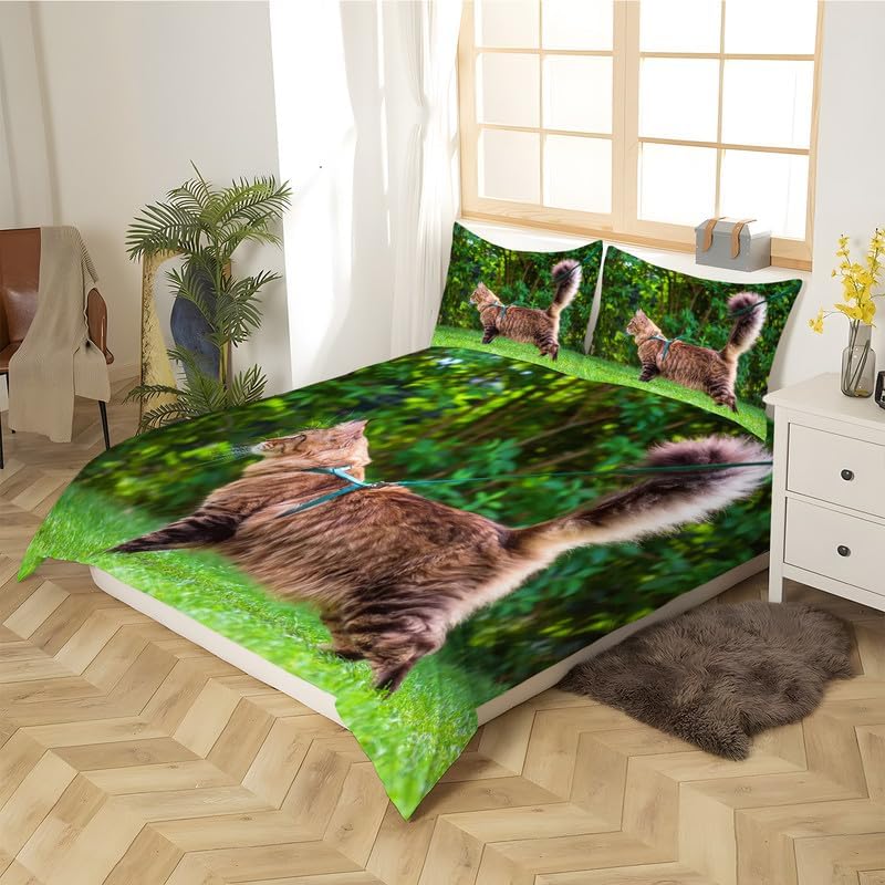 Dark Green Civet Cat Twin Duvet Cover Animal Print Twin Bedding Sets Soft Microfiber Comforter Cover and 2 Pillow Shams 20″X26″, Bed Set Duvet