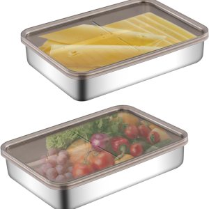 Recipiente de queso para refrigerador, contenedor de tocino para refrigerador, recipientes herméticos de acero inoxidable 304 para almacenamiento de Recipiente de queso para refrigerador, contenedor de tocino para refrigerador, recipientes herméticos de acero inoxidable 304 para almacenamiento de