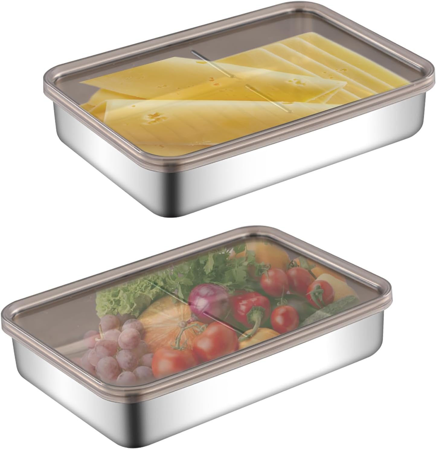Recipiente de queso para refrigerador, contenedor de tocino para refrigerador, recipientes herméticos de acero inoxidable 304 para almacenamiento de