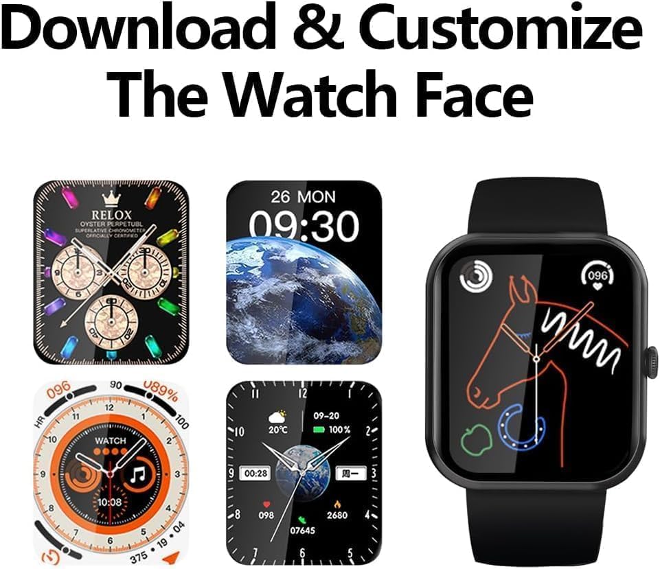 Reloj inteligente Smartwatch con pantalla grande de 1.85 pulgadas, pantalla de bloqueo de contraseña de música y llamada de fitness, impermeable,