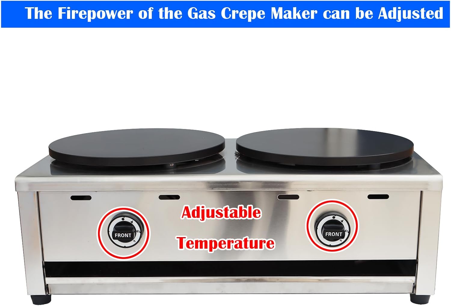Máquina de crepas LPG de 2800 Pa, máquina comercial de crepé antiadherente, horno de panqueques con válvula de baja presión para tortilla de huevos