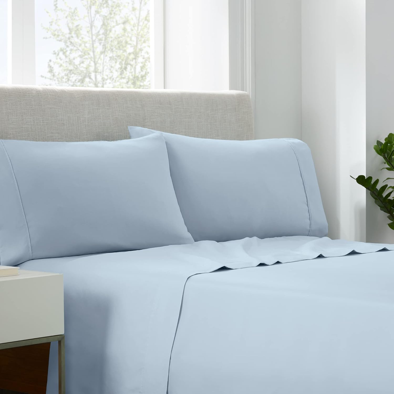 SERTA Simply Clean – Juego de sábanas de 4 piezas con bolsillo profundo, hipoalergénicas, resistentes a las manchas, tamaño matrimonial, color
