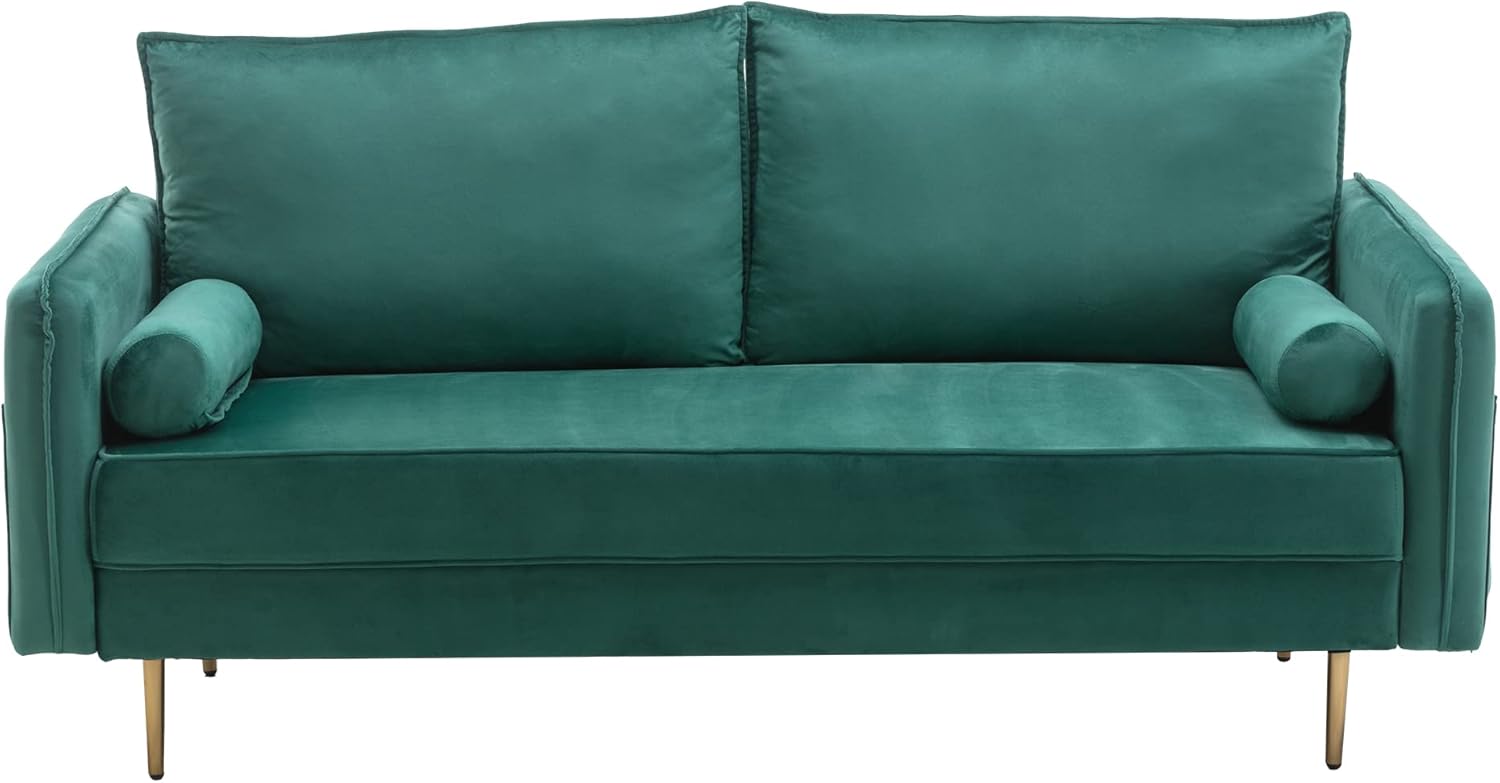 civama Sofá de terciopelo de 70 pulgadas de ancho, sofá de dos plazas tapizado moderno con 2 almohadas y bolsillos laterales, cómodo cojín de