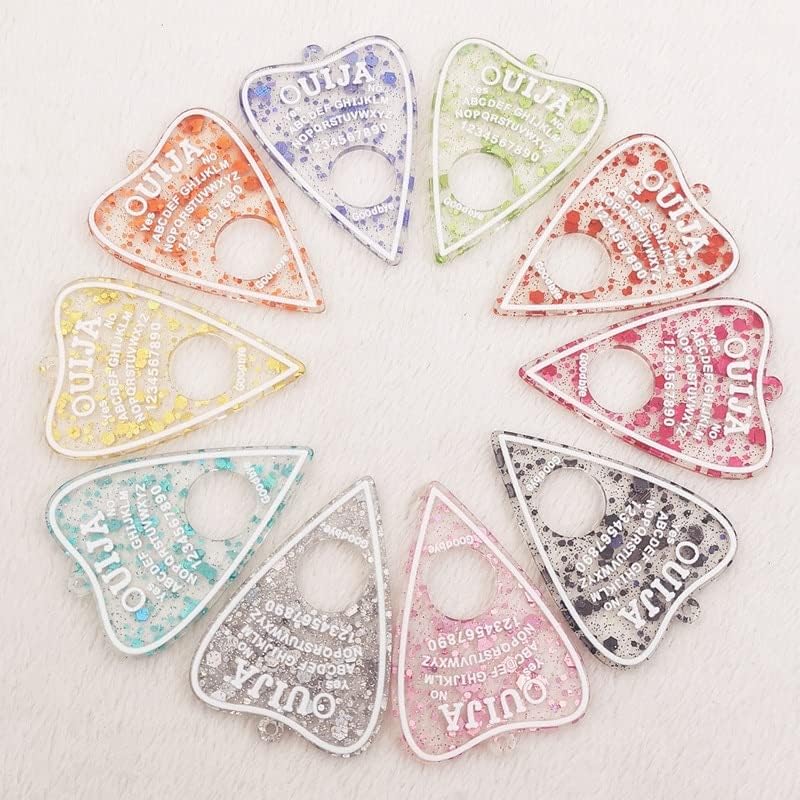 10 dijes acrílicos de 1.969 x 1.378 in con purpurina de Ouija Planchette, dijes de diseñador para hacer joyas, bricolaje