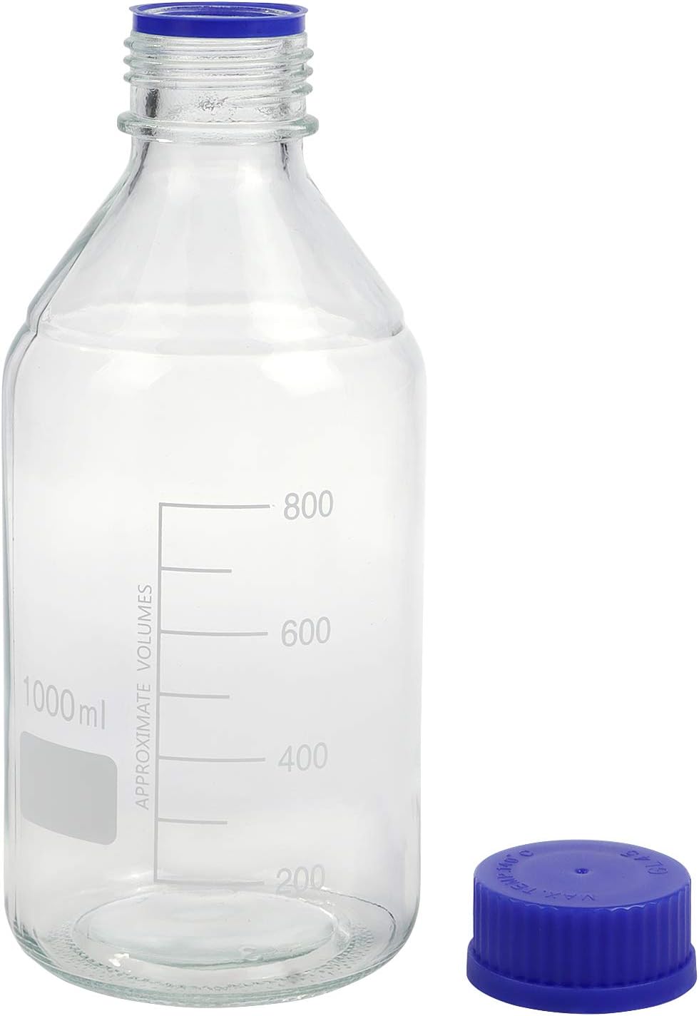 Pastein 4 piezas 33.8 fl oz graduado redondo reactivo mediosbotella de vidrio de almacenamiento con GL45 tapón de rosca de polipropileno azul