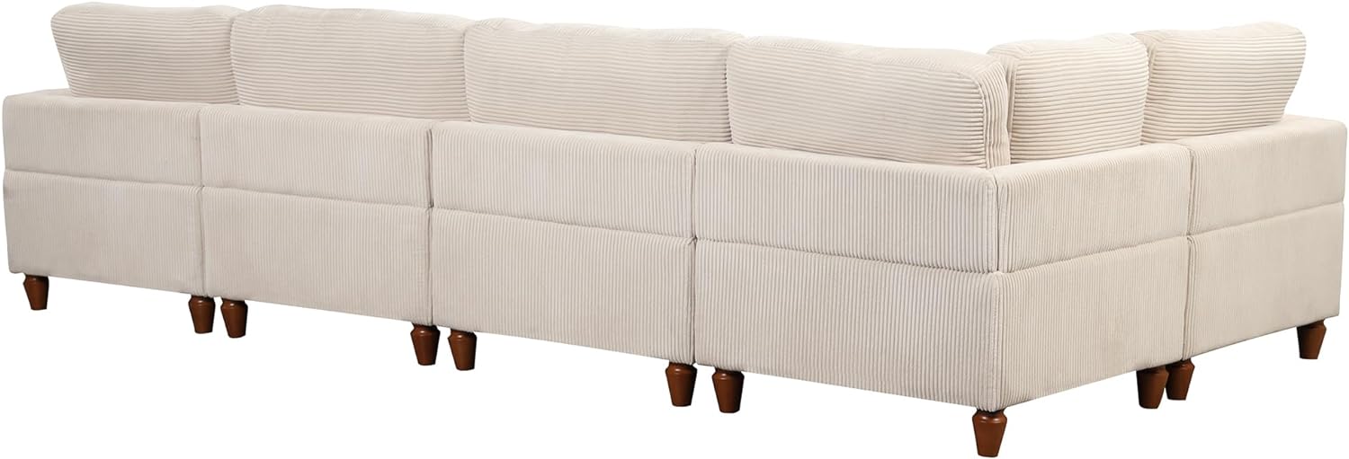 Sofá modular modular de pana en forma de U con otomana movible, LU 6 plazas, sofá esquinero combinado gratuito y sofá convertible espacioso para el