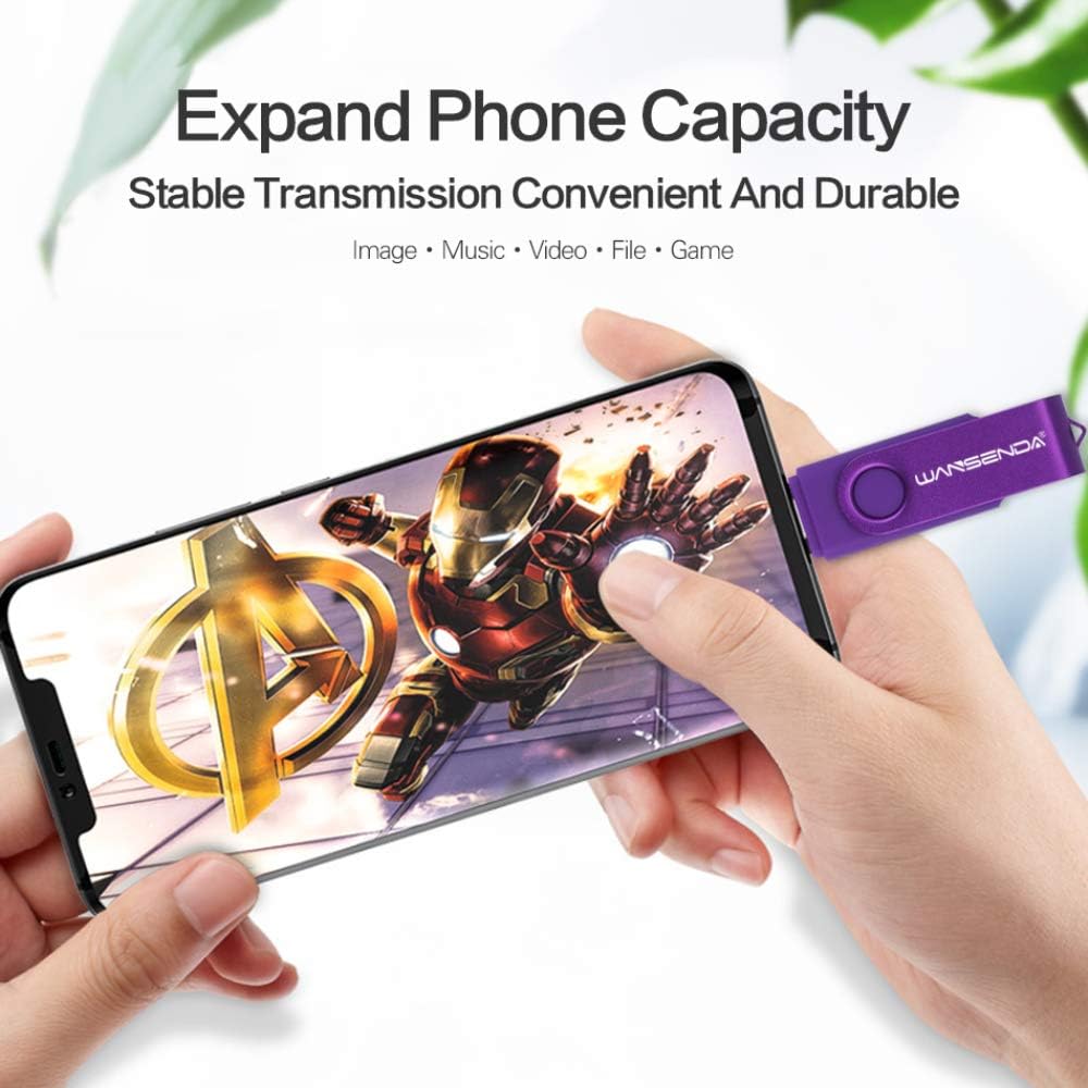 WANSENDA Unidad flash USB C de 128 GB, unidad USB 3.03.1 tipo C 2 en 1, memoria fotográfica para teléfonos Android, tableta, PCMac (128 GB, morado)