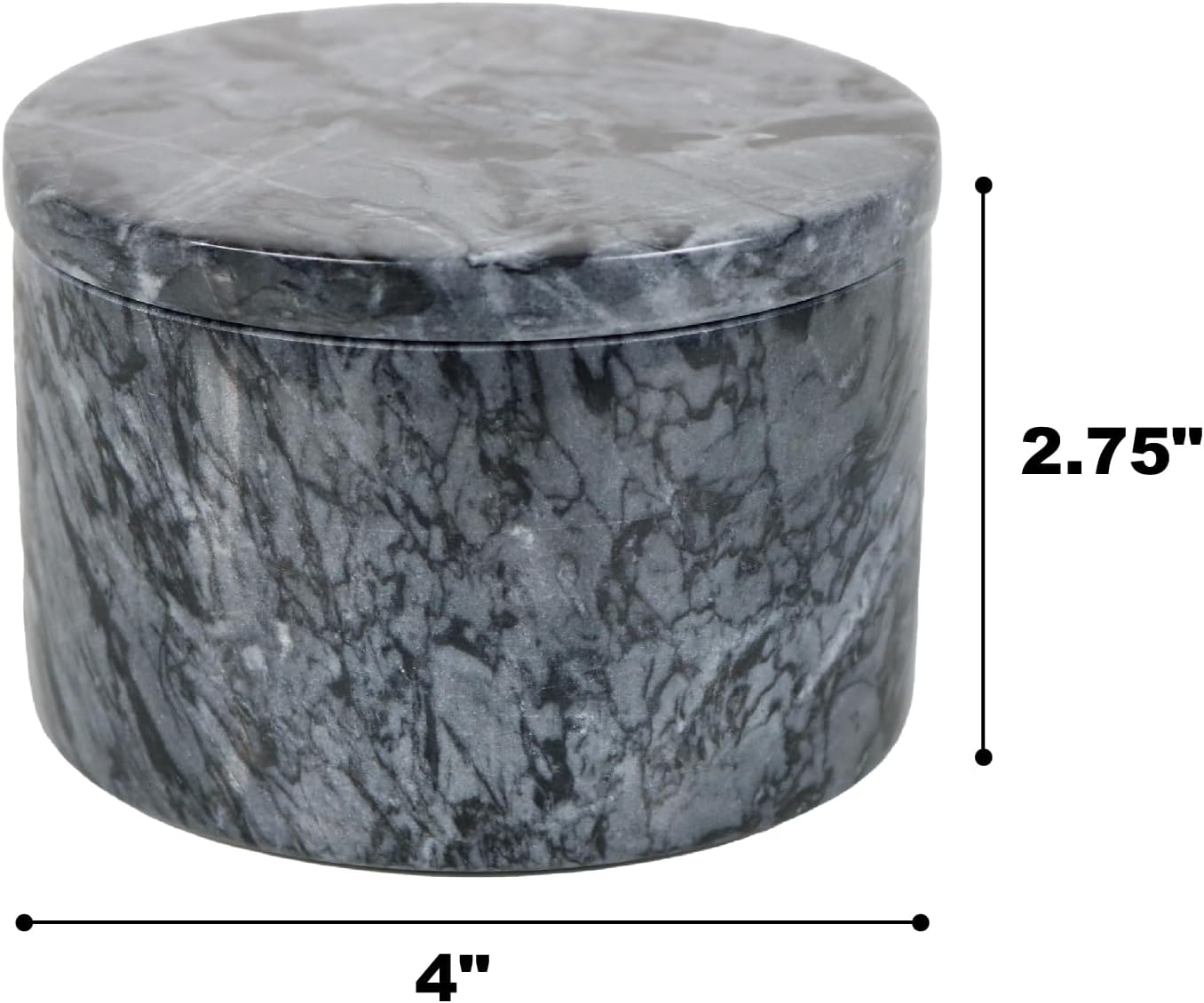 Bodega de sal de mármol negro con tapa y cuchara de madera, caja de hierbas de especias y pimienta hecha a mano de 4 pulgadas