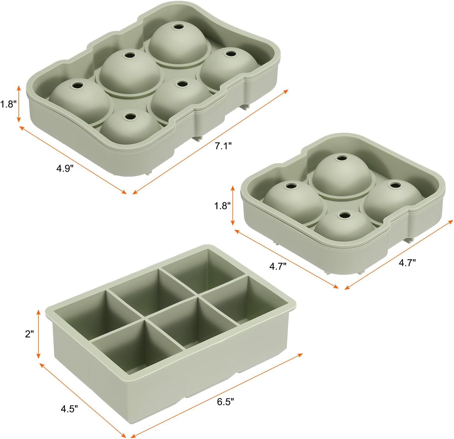 MECCANIXITY Bandeja para cubitos de hielo (juego de 3), máquina de bolas de hielo de esfera verde y bandeja cuadrada para cubitos de hielo para