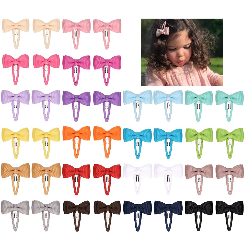 Ruyaa 40 lazos pequeños para el cabello con clips envueltos, pinzas para el pelo de niños pequeños, pasadores para bebés, accesorios para el cabello