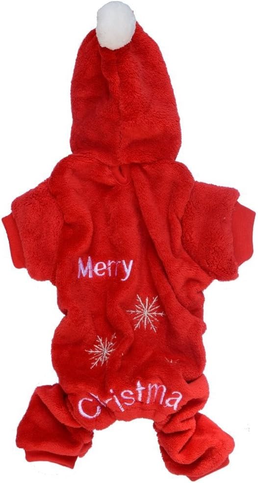 Pijama de forro polar rojo de Navidad con capucha para perros, talla S para 4-6 libras
