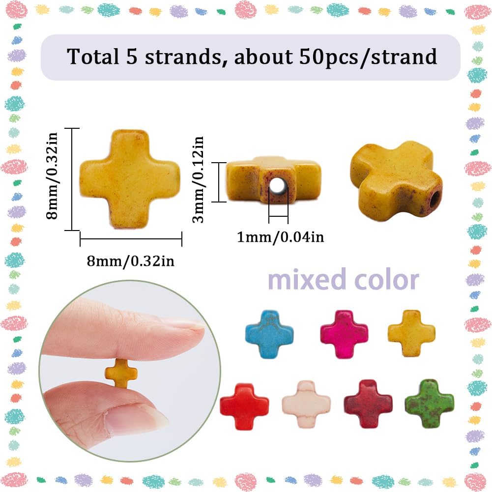 SUNNYCLUE 1 caja de 250 cuentas cruzadas pequeñas y coloridas dijes de cruz a granel de Pascua sintética turquesa piedra cruz cuentas pequeñas
