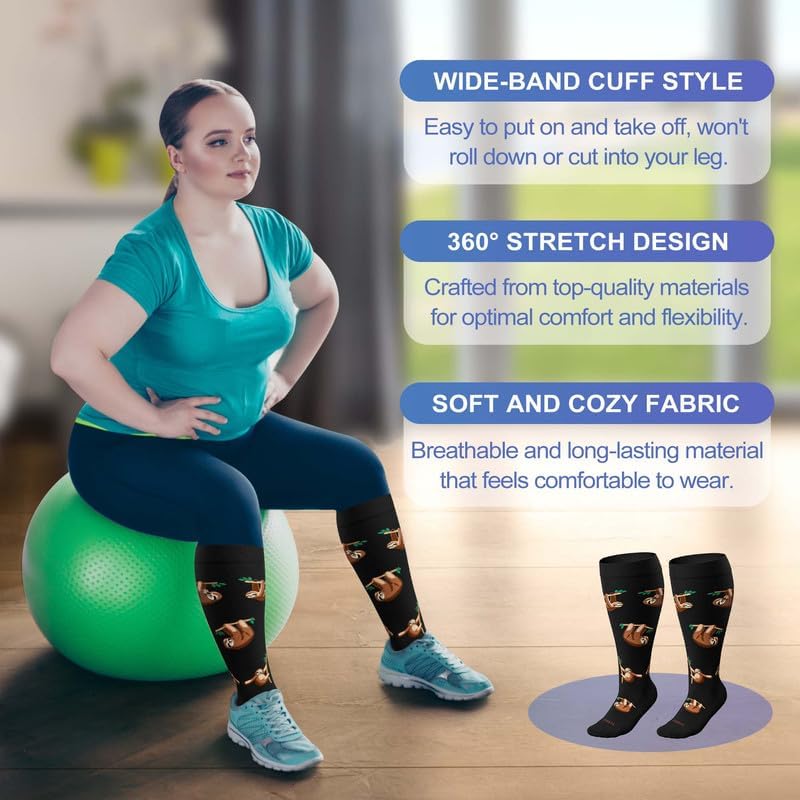 LEVSOX Calcetines de compresión de talla grande para mujeres y hombres, pantorrilla ancha, extra grandes, 15-20 mmHg, hasta la rodilla, calcetines