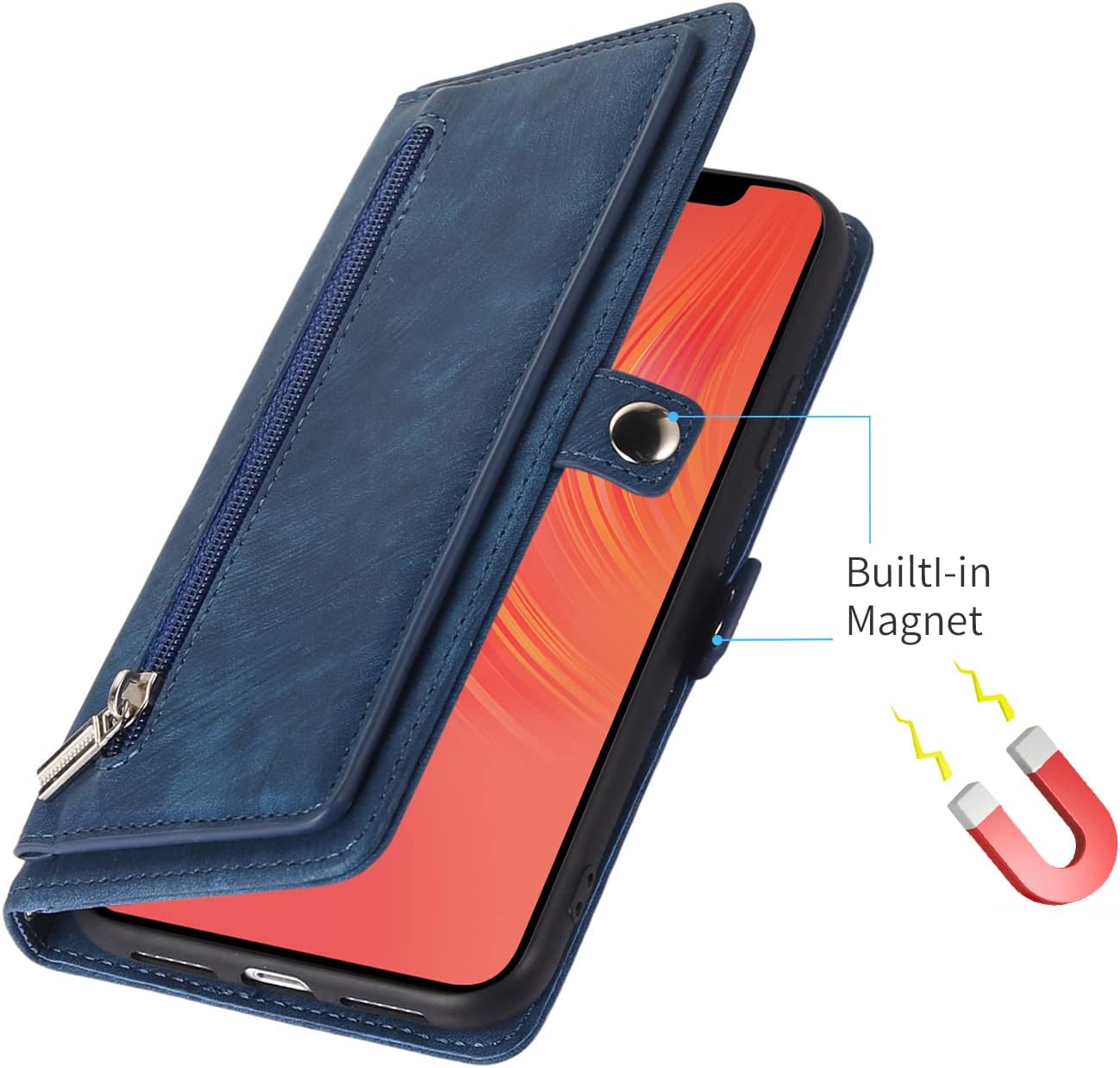 Asuwish Funda de teléfono para iPhone XR 6.1 con protector de pantalla de vidrio templado y cremallera abatible de cuero para tarjeta de crédito