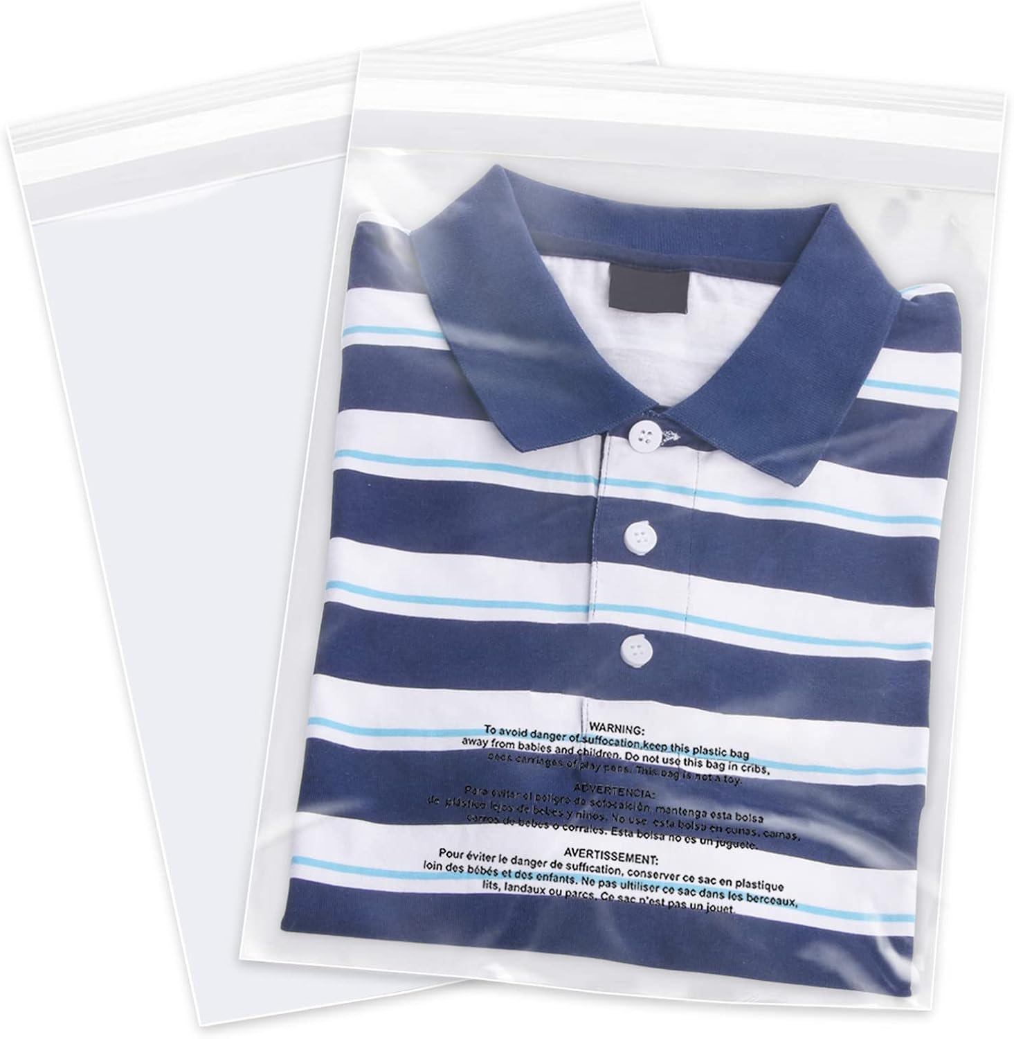 12 x 18 pulgadas (100 unidades) – Bolsas de polietileno transparente con autosellado de advertencia de asfixia para embalaje, camisas, ropa y