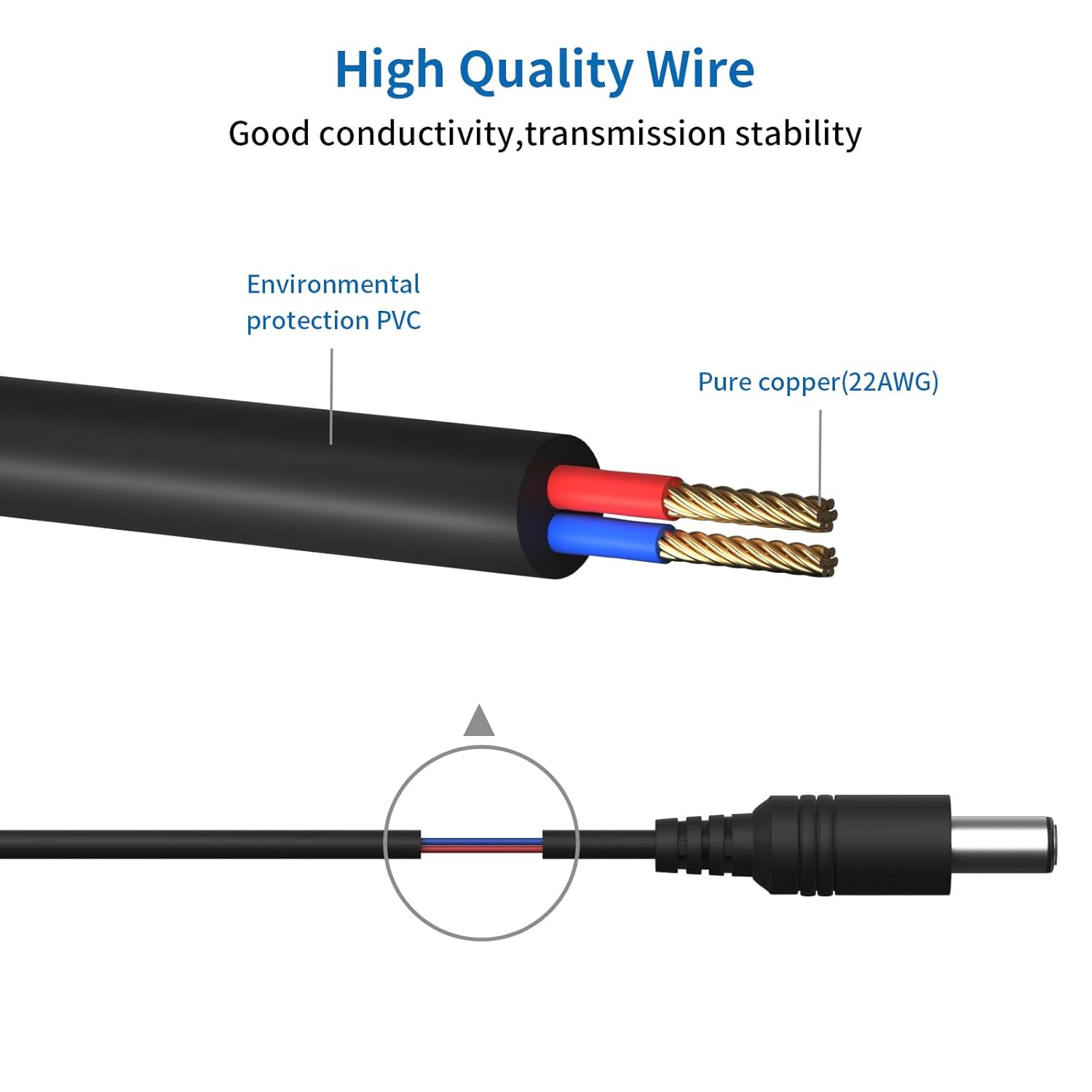 Paquete de 1 cable de extensión CC de 6 pies, cable de alimentación macho a hembra de 0.217 in x 0.083 in para cámaras IP de vigilancia de seguridad