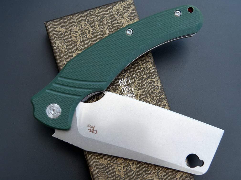 Eafengrow CH3531-G10 – Cuchillo plegable D2 con hoja de acero para acampar, mango G10, mecanismo de bloqueo confiable, cuchillo aleta para
