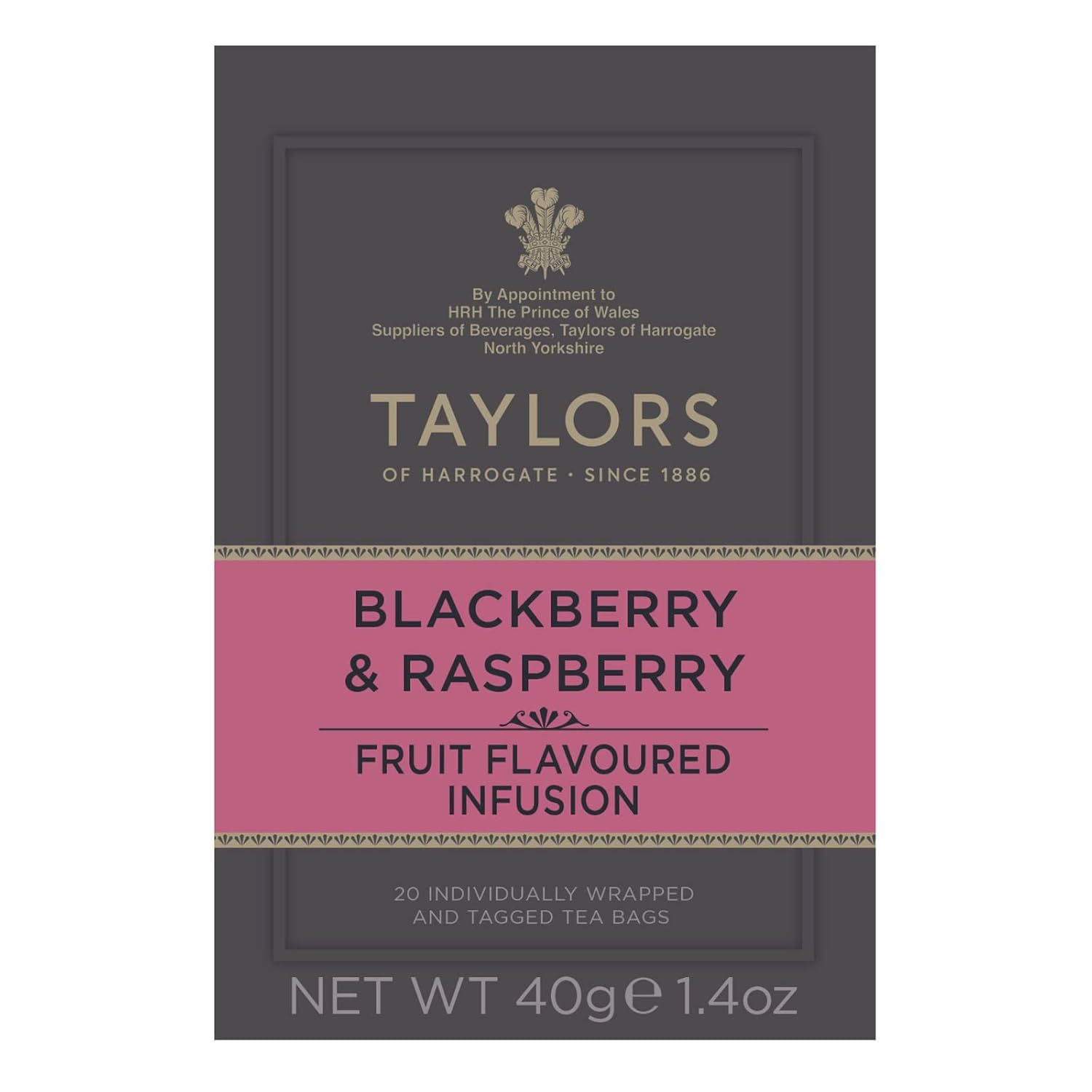 Taylors of Harrogate Té de hierbas de mora y frambuesa, 20 bolsitas de té (paquete de 2)