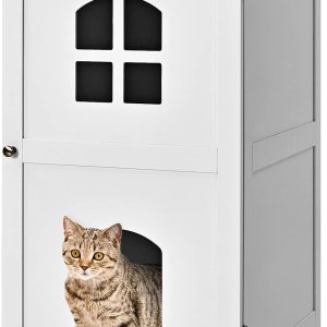 Tangkula Caja de arena para gatos, casa decorativa para gatos de 2 niveles con 2 ventanas ventiladas, mesita de noche interior, casa para mascotas, Tangkula Caja de arena para gatos, casa decorativa para gatos de 2 niveles con 2 ventanas ventiladas, mesita de noche interior, casa para mascotas,