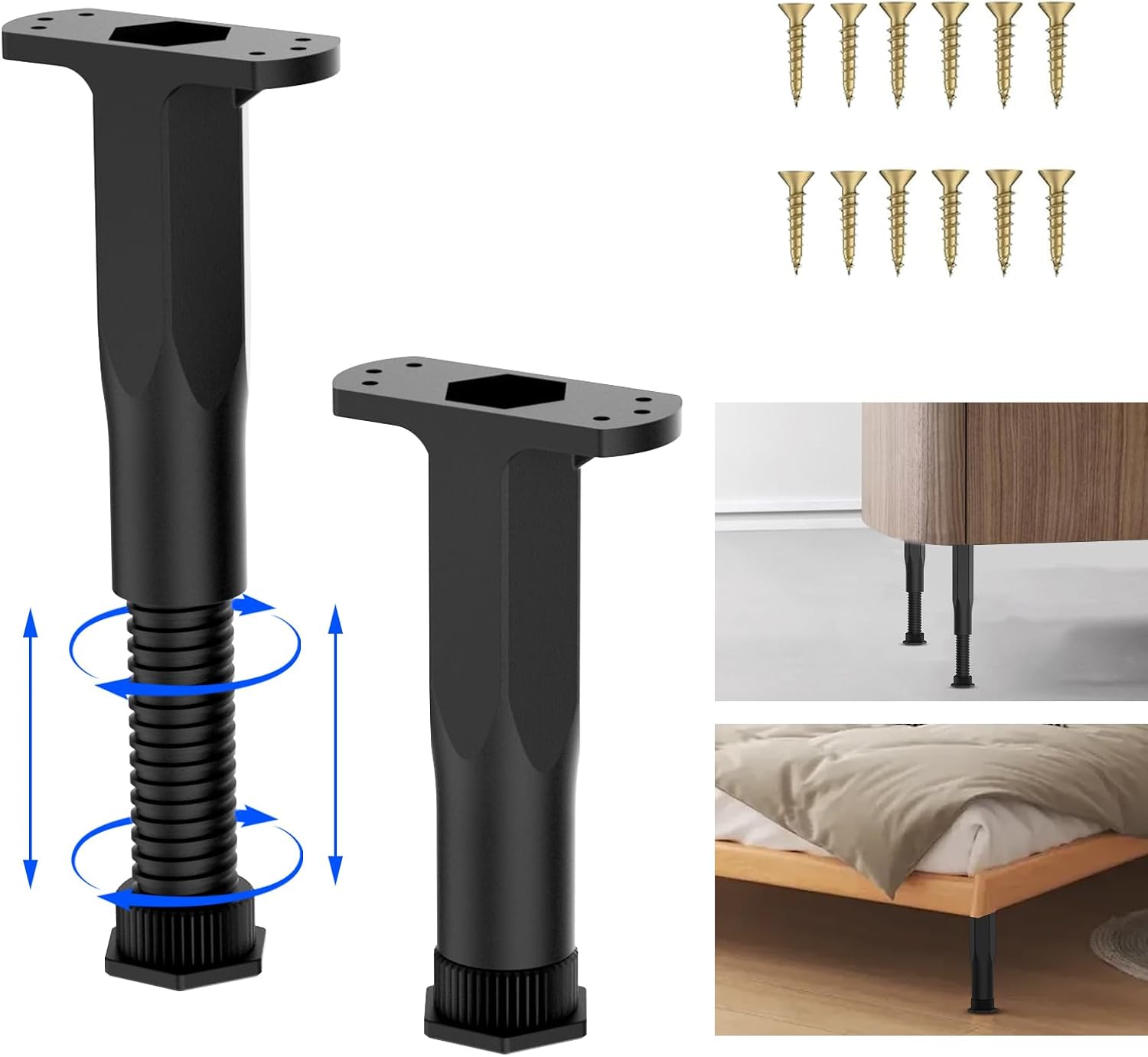 Patas de soporte central de altura ajustable para marco de cama, patas de soporte de listones centrales de cama (6  11.2 (2 unidades)