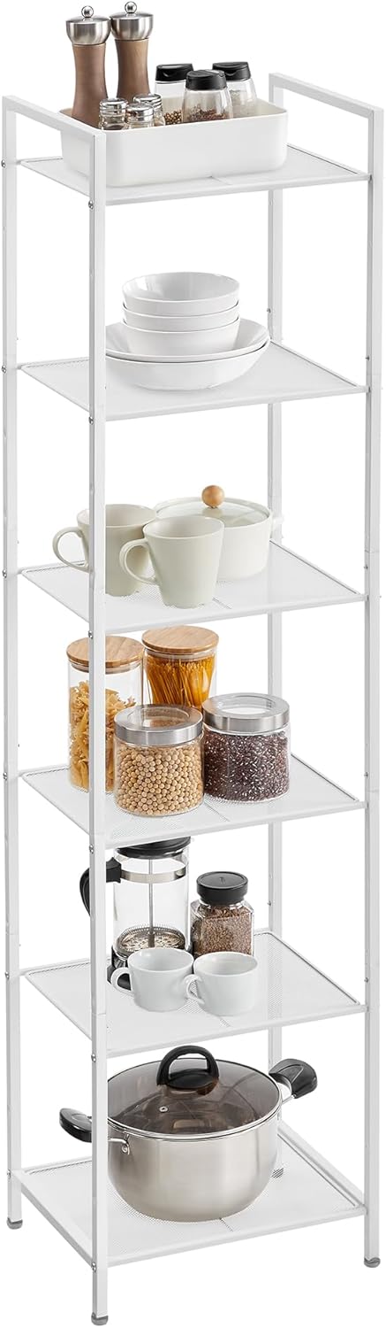SONGMICS Estante de almacenamiento de 6 niveles, estante de baño, soporte extensible para plantas con estante ajustable, para baño, sala de estar,