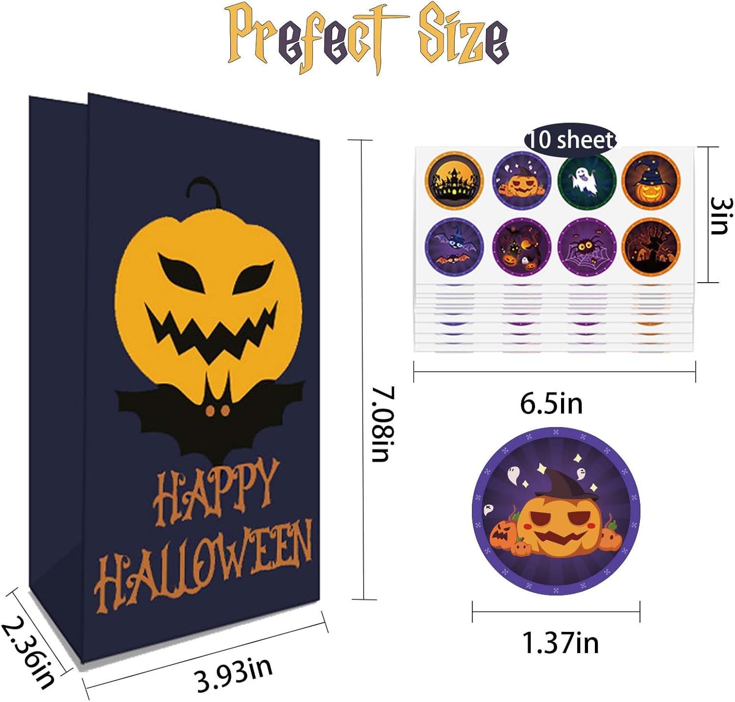 Hommay Bolsas de golosinas de Halloween, 80 bolsas de papel de Halloween, bolsas de regalo de dulce o truco, a granel, pequeñas bolsas de regalo de