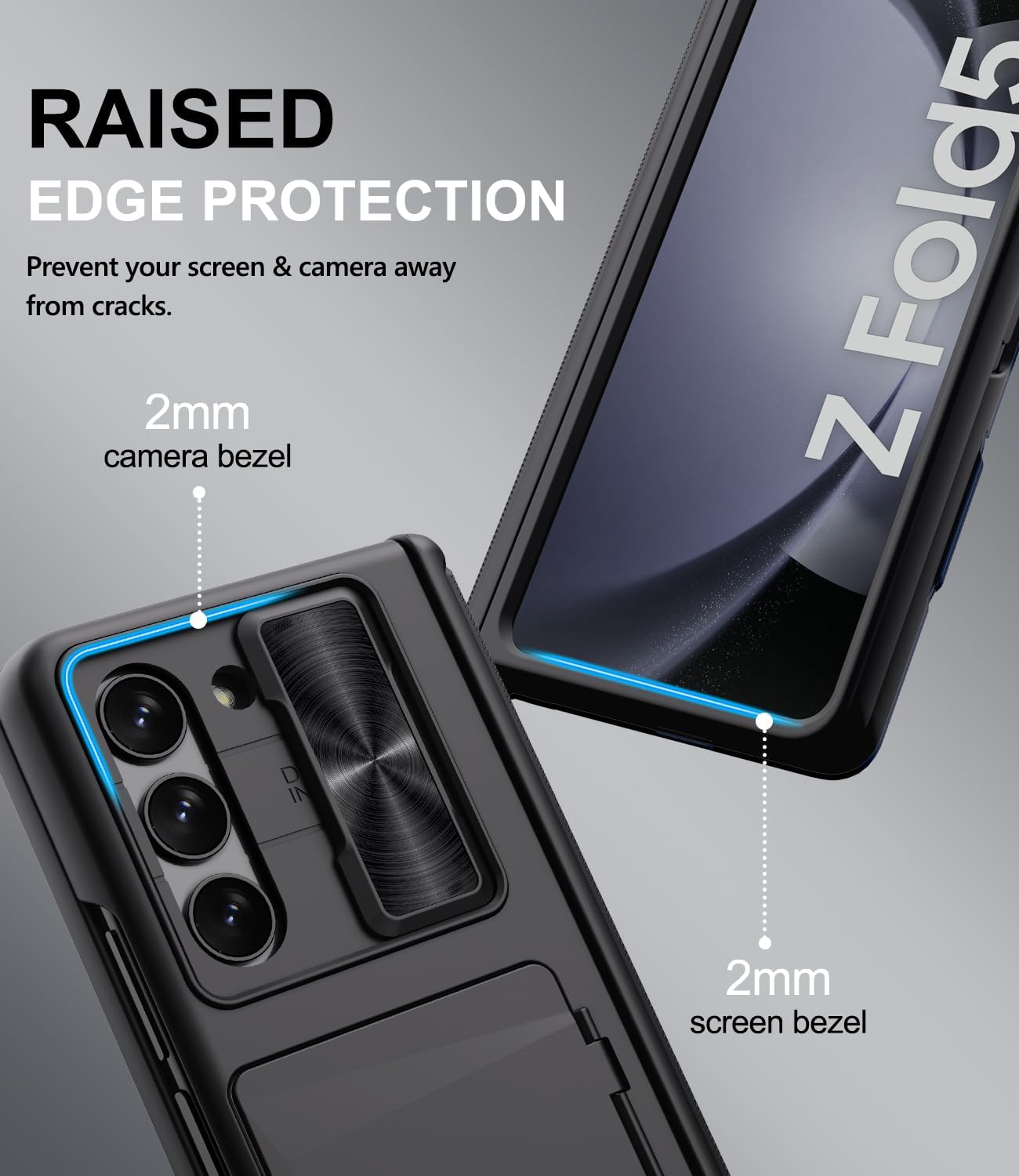 Funda para Samsung Galaxy Z Fold 5 con tarjetero y cubierta para cámara deslizante, protector de pantalla integrado y protección de bisagra, funda