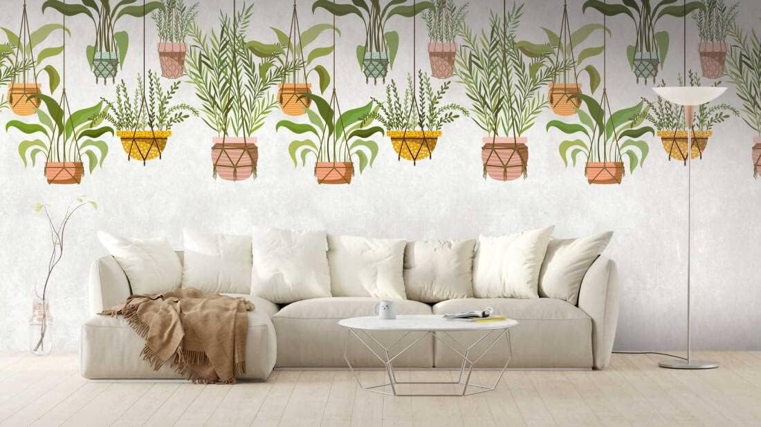 CONCORD WALLCOVERINGS  382661 – Papel tapiz floral para cestas de flores de dormitorio, verde marrón y amarillo, 62.6 pulgadas de ancho x 110