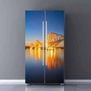 Juego de envolturas de vinilo autoadhesivas para refrigerador, diseño de paisaje natural, color rojo, para puerta de ferrocarril en la noche, Juego de envolturas de vinilo autoadhesivas para refrigerador, diseño de paisaje natural, color rojo, para puerta de ferrocarril en la noche,