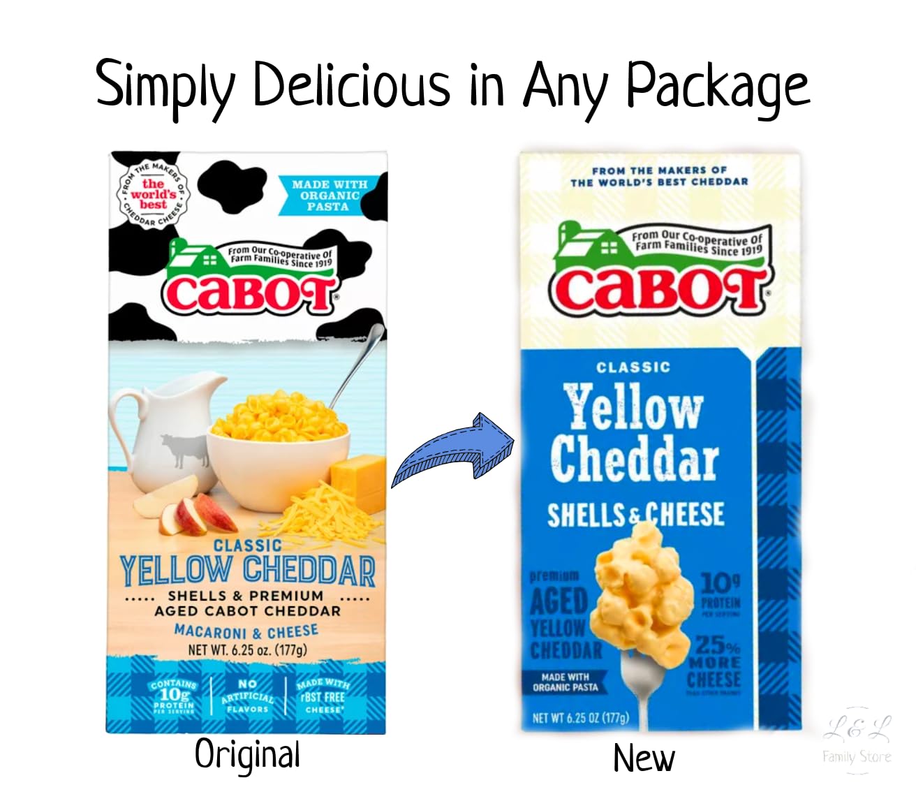 3 unidades de conchas de cabot y macarrones y queso cheddar añejados de primera calidad  Sabor clásico de cheddar amarillo  Cheddar envejecido y
