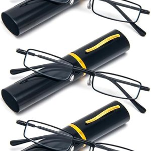 REAVEE Paquete de 5 lentes de lectura portátiles delgados para hombres y mujeres, bloqueo de luz azul para computadora con bolsillo pequeño, estuche REAVEE Paquete de 5 lentes de lectura portátiles delgados para hombres y mujeres, bloqueo de luz azul para computadora con bolsillo pequeño, estuche